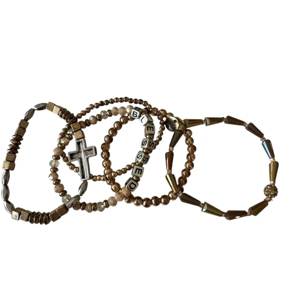 Gold and‎ Silver Beaded Bracelet Set